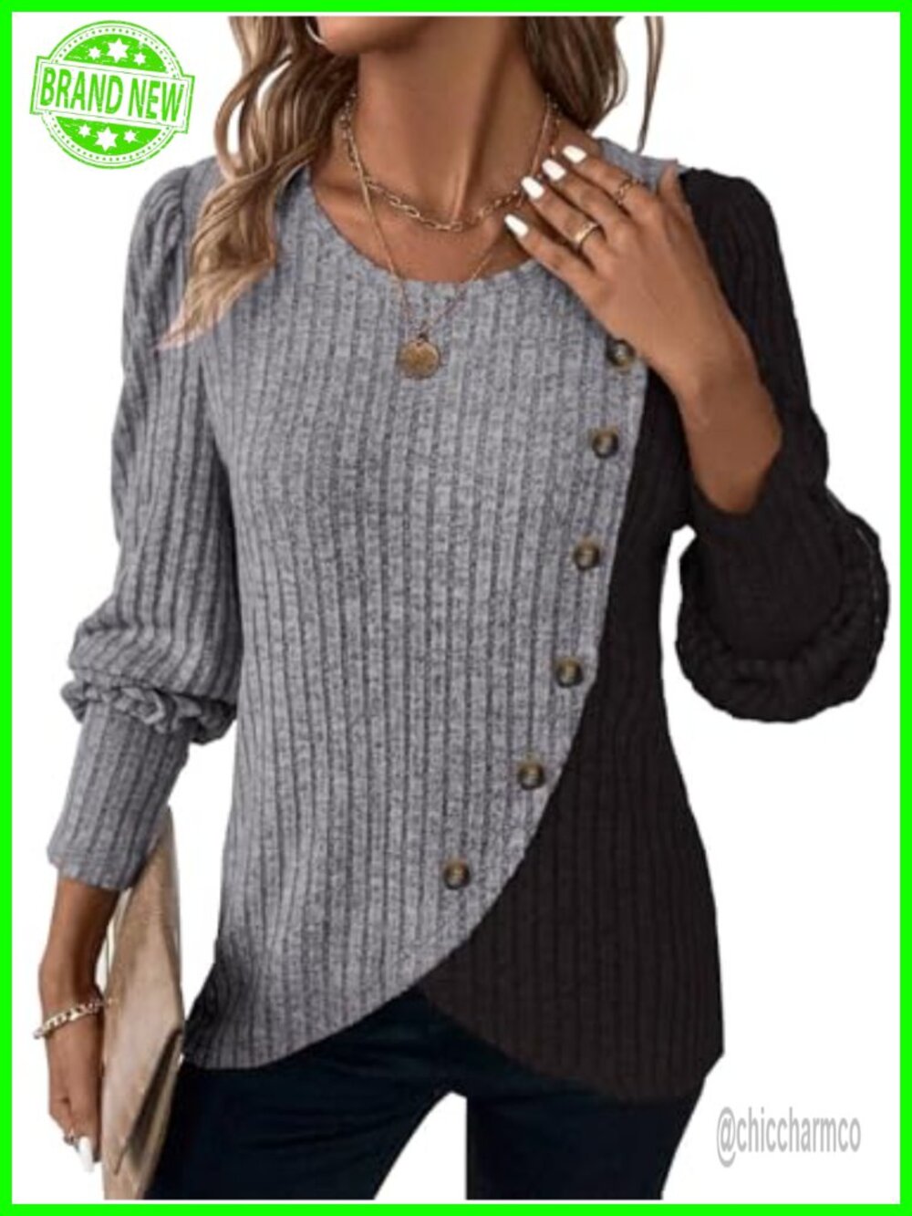 Knit Sweater Long Sleeve Button Pullover Tunic Top